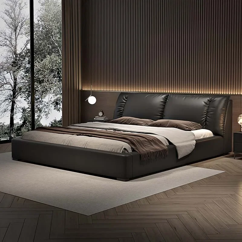 Modern Bedroom Bed Nordic Aesthetic Leather Multifunctional Queen Size Bed Storage Wood Cama De Matrimonio Home Furniture