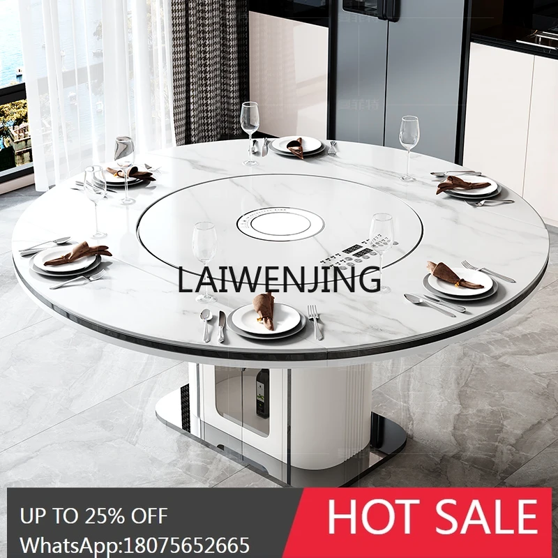 rock slab dining table multi-functional turntable integrated modern household round dining table
