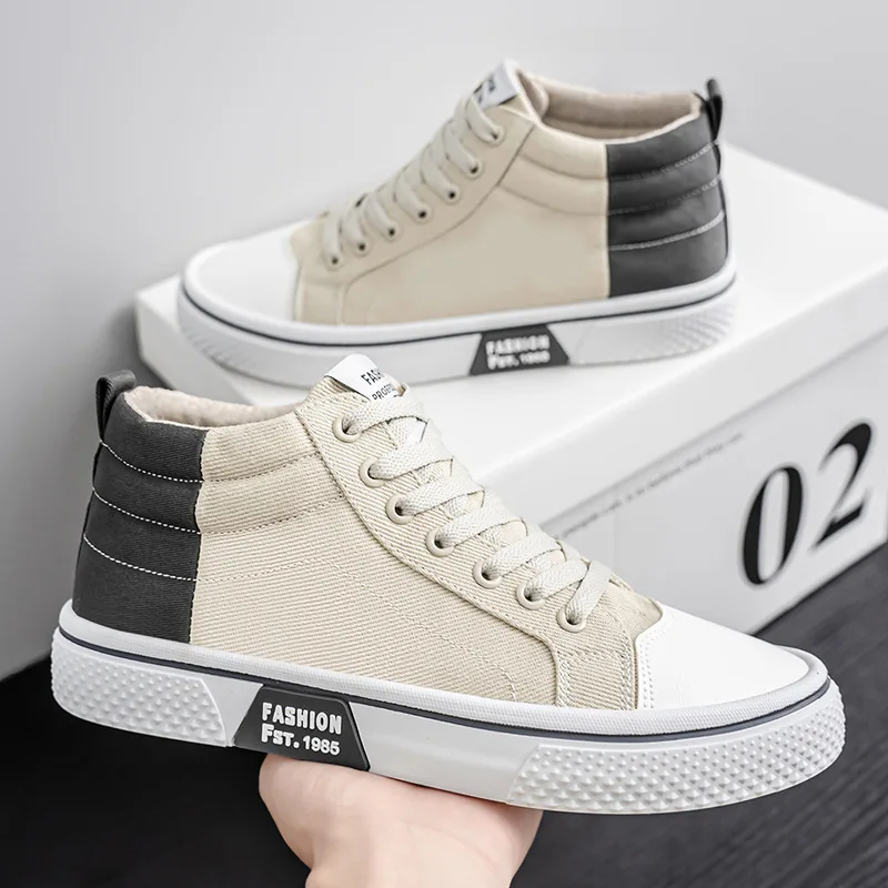 الرجال حذاء قماش الدانتيل يصل الذكور حذاء كاجوال عالية أعلى لينة وحيد في الهواء الطلق أحذية مشي ملابس عصرية مقاومة الرجال أحذية رياضية 2025 جديد