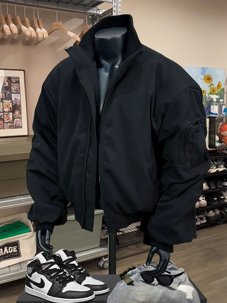 

Зимняя хлопковая куртка-пилот для мужчин, утепленная, с длинными рукавами, на молнии, однотонная, с внутренней подкладкой из полиэстера