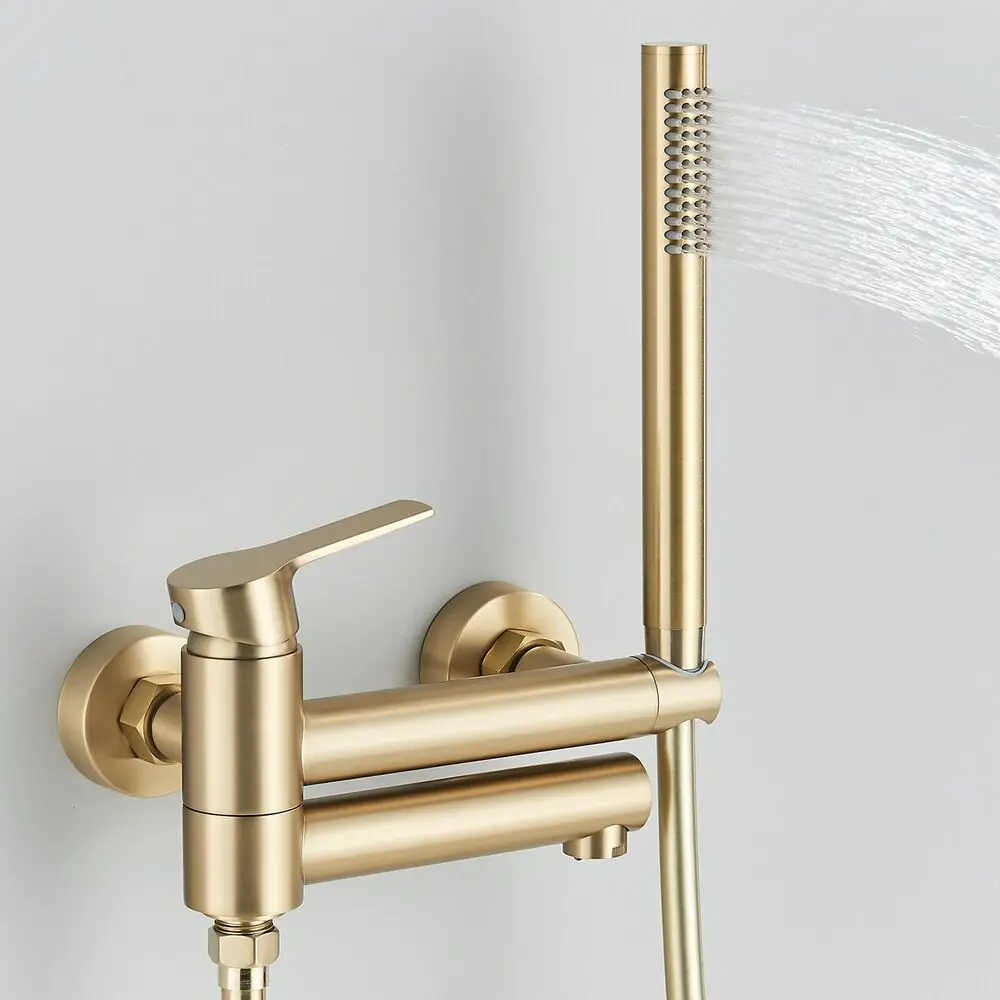 Rubinetto per vasca da bagno In oro a parete sistema doccia per vasca da bagno a cascata incorporato nel rubinetto del miscelatore della doccia del