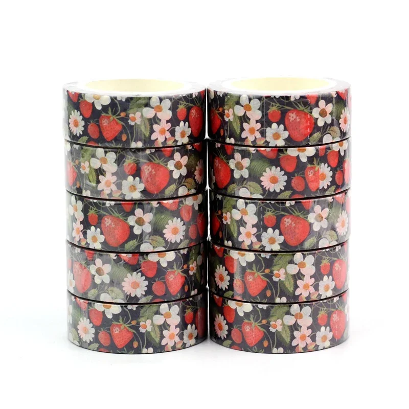 NEW 10PC/Lot Decor Red Strawberry and White Flowers Washi Tapes for Scrapbooking Masking Tape Journaling Kawaii Papeleria