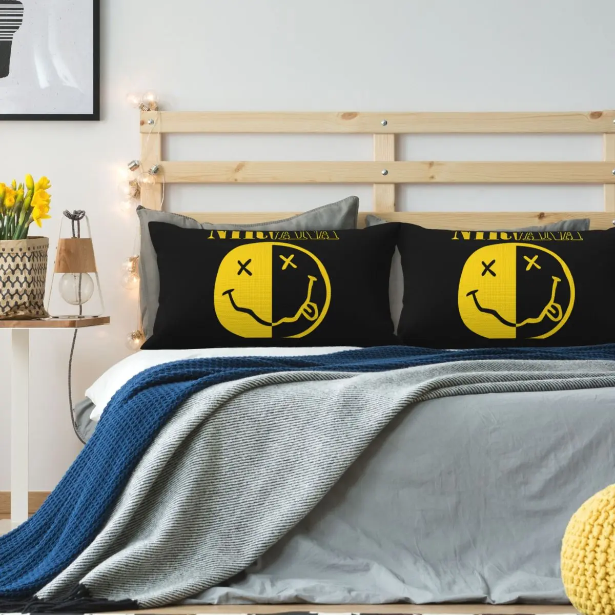Nirvanas One Sided Smile Classic Rectangle Linen Pillowcase Cushion Cover Polyester Decorative Bedroom Home Comfort Throw Pillow