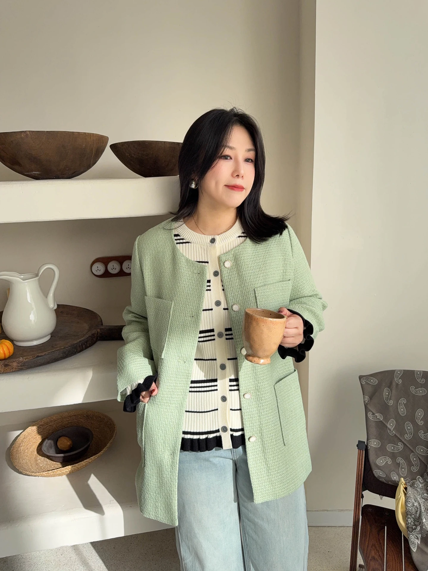 

VOGANA Женский повседневный вязаный кардиган большого размера свободного кроя, стройнящий, весенний, в корейском стиле, из полиэфирного волокна