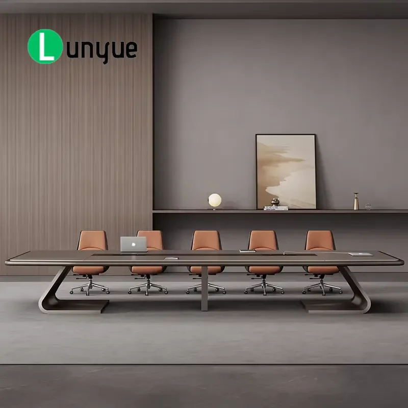 Modern Dark Wood Conference Table Piano Lacquer Finish Small Office Meeting Desk Durable Furniture for Business Negotiation