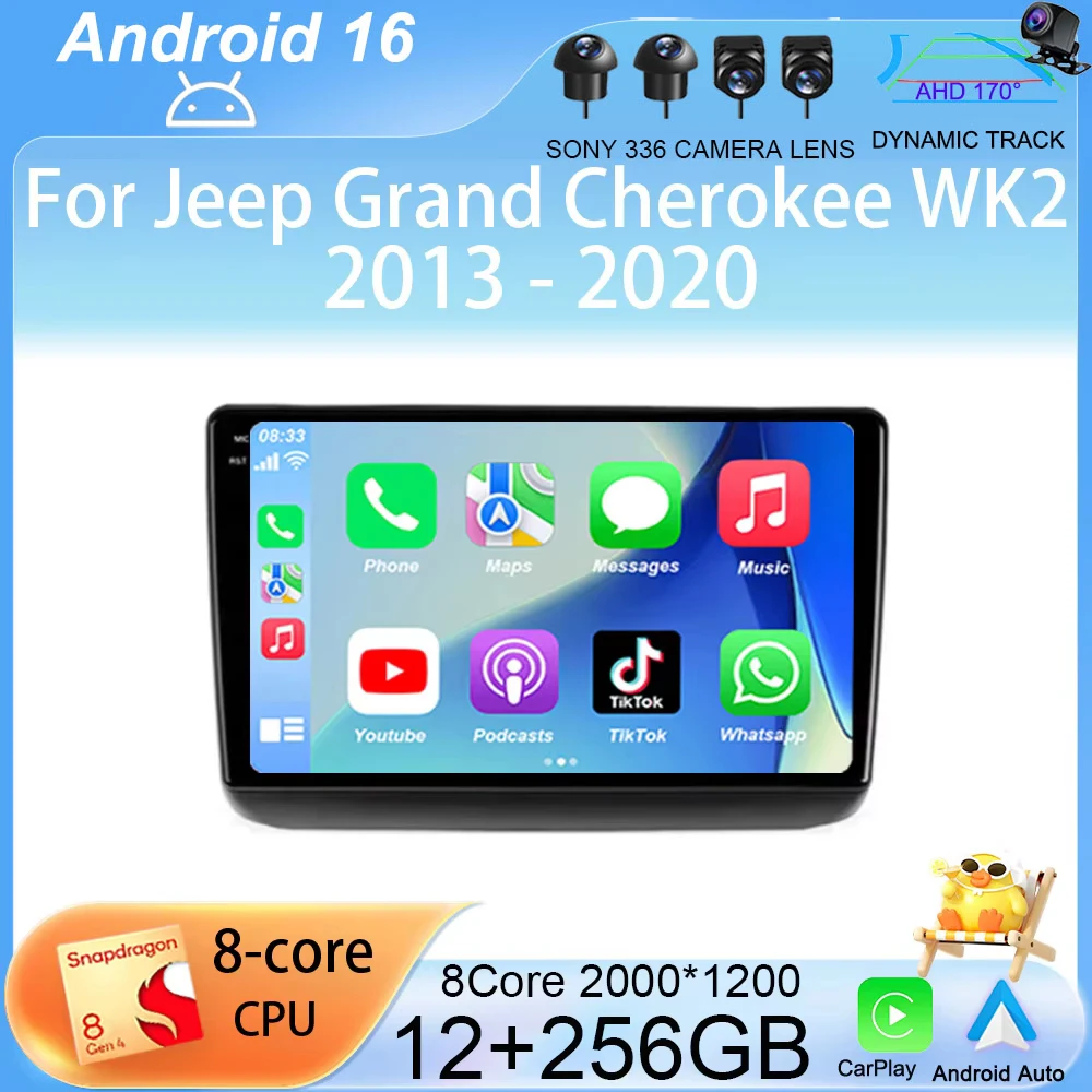 

Автомагнитола Android 16 Carplay для Jeep Grand Cherokee WK2 2013-2020, мультимедийный видеоплеер, GPS-навигация, стереосистема 4G, без 2din