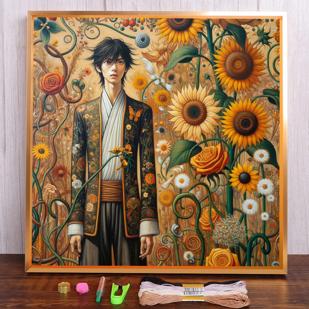 

Portrait Man Flower Cross-Stitch DIY Embroidery Complete Kit Painting Needlework Handicraft Handmade Promotions Design Needle