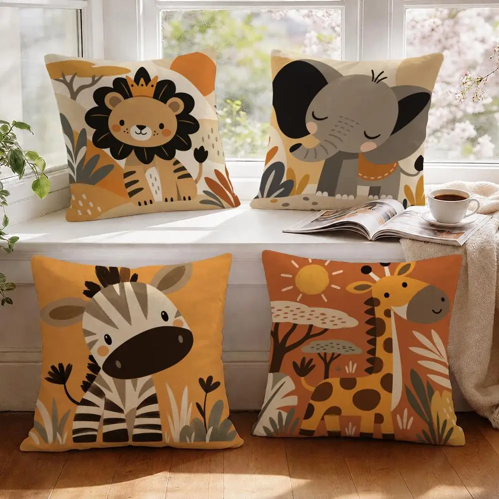 Safari Animal Wall Art Cushion Cover 1/4Pcs Linen Throw Pillow Covers Double-Side Print Sofa Couch Living Room Decor
