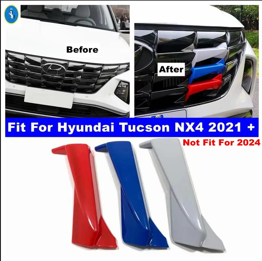 Auto Tricolor Front Bumper Grilles Center Grille Insert Decor Stripes Cover Trim For Hyundai Tucson NX4 2021 - 2023 Accessories