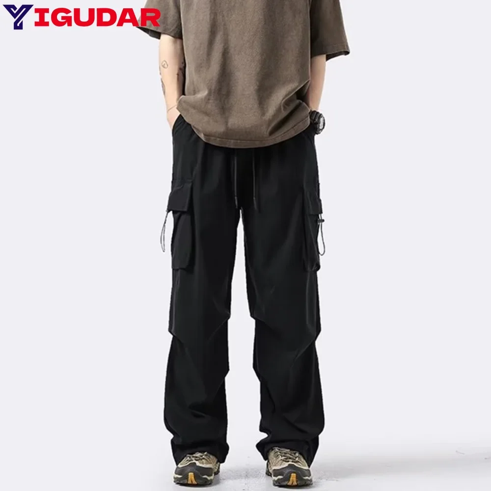 

Spring Trend Men's Clothing Japanese Korean Fashion Casual Loose Straight Solid Color Cargo Trousers y2k ropa hombre baggy pants