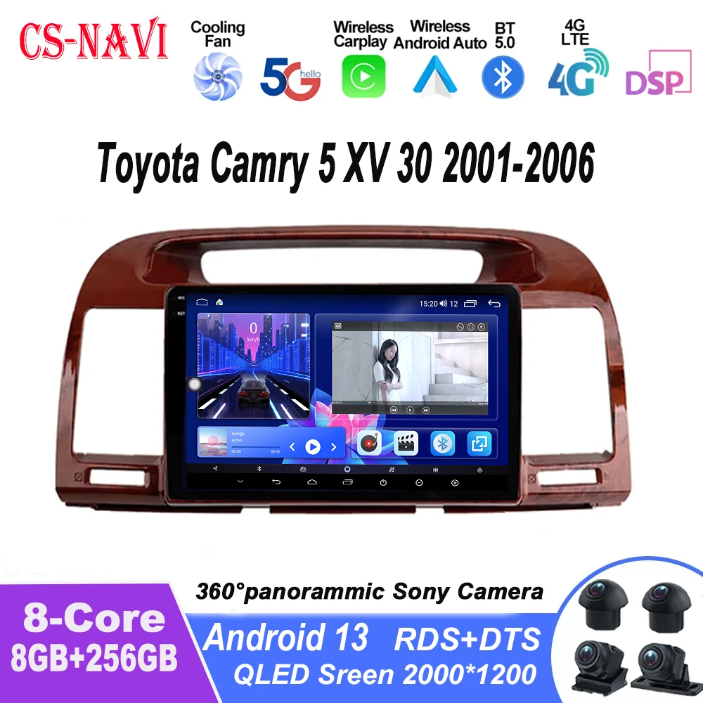 

Car Radio For Toyota Camry 5 XV 30 2001-2006 Android 13 Multimedia Video Player GPS 4G Carplay Autoradio 2K QLED Head Unit WIFI