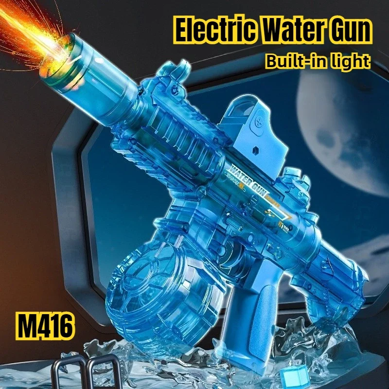 Pistolet na wodę elektryczny M416 dla dzieci, symulacja ognia LED, automatyczny, ciągły, pistolet na wodę, zabawka do strzelania na lato dla dzieci na zewnątrz.