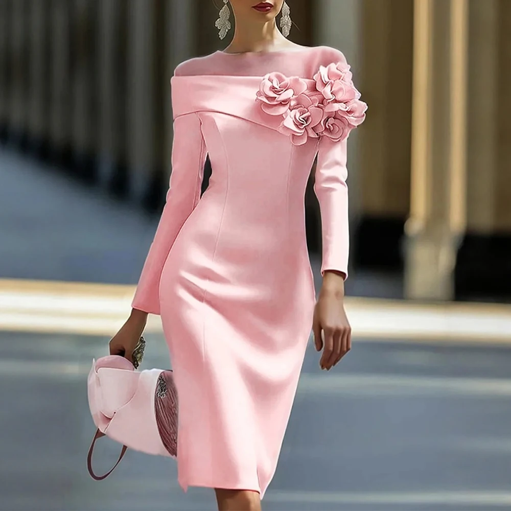 여성 프렌치 스타일 가을 원피스 2025 레몬 옐로우 색상 3D 꽃 자수 긴 소매 라운드 넥 A라인 미니 의상