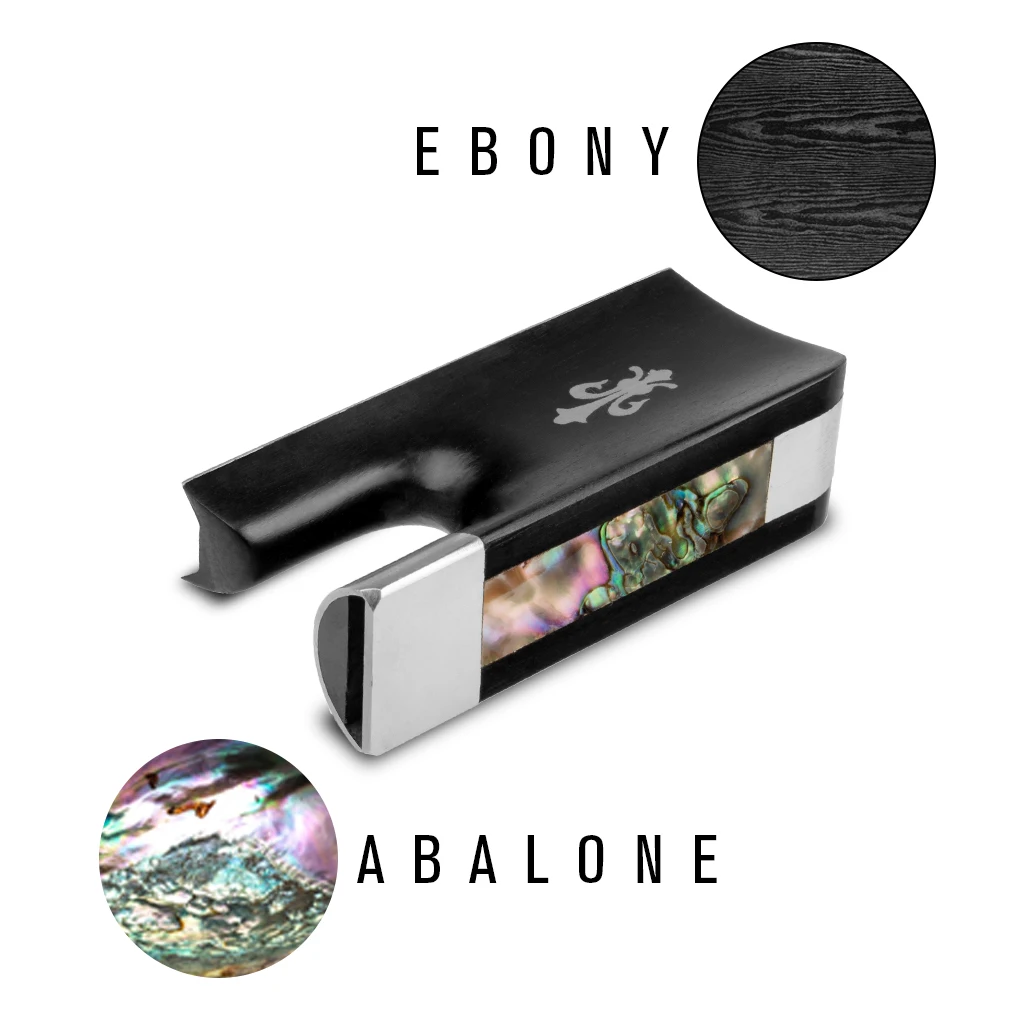 

Смычок для контрабаса во французском стиле с эбеновой роговкой, фургонкой с цветком флер-де-лис и слайдером из абалона, для контрабаса, из пернамбуко, бразильского дерева и углеродного волокна