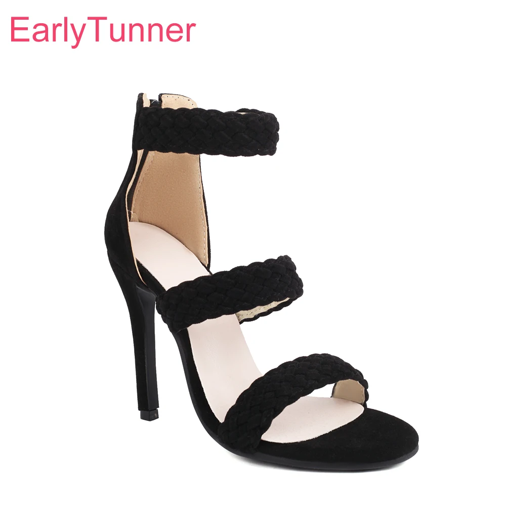 

Summer New Elegant Black Beige Women Slingback Sandals Round Toe High Thin Heels Lady Nude Shoes Plus Big Size 12 43 45 48