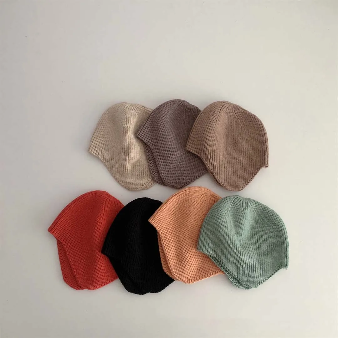 Gorro de punto para bebé, gorro suave de Color sólido, protección para los oídos, cálido, estilo coreano, Otoño, 2024