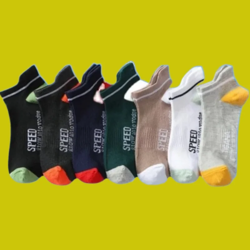 7/14 Pairs Men's Student Trendy Sports Casual Socks Men's Summer Ultra-thin Mesh Breathable Fashion Boat Socks Low-top New Socks