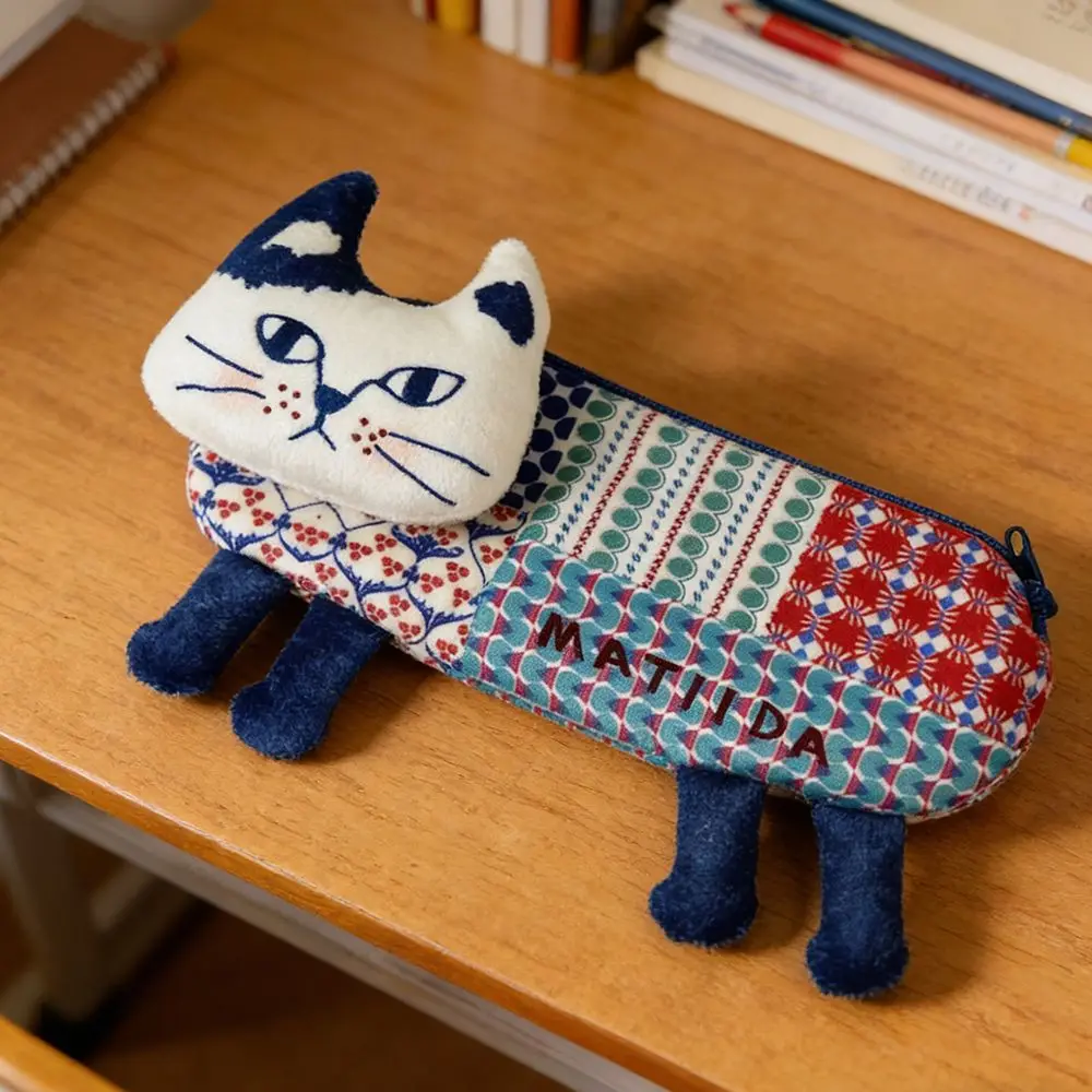 Large Capacity Cat Climbing Pencil Case Portable Makeup Bag Cat Storage Bag Funny Multi-functional Students Stationery Bag