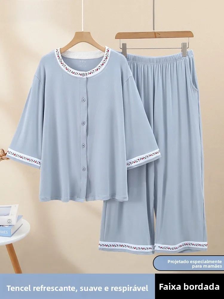 yaloo-women's-home-clothes-set-modal-ice-silk-thin-breathable-summer-sleepwear-outerwear-loose-fit-comfortable-nine-point-pants