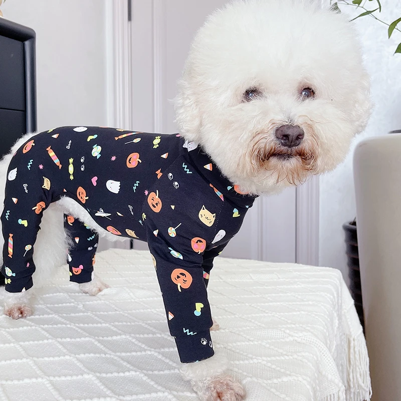 Pet Dog Jumpsuit Thin Pure Cotton Puppy Clothes Printed Overalls Stretchy Pajamas For Small Dogs Chihuahua Poodle Sweatshirt