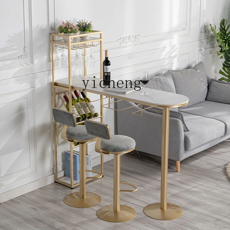 HXL Light Luxury Rock Board Home Bar Table Partition Cabinet Wine Rack Integrated High Bar Table and Chair