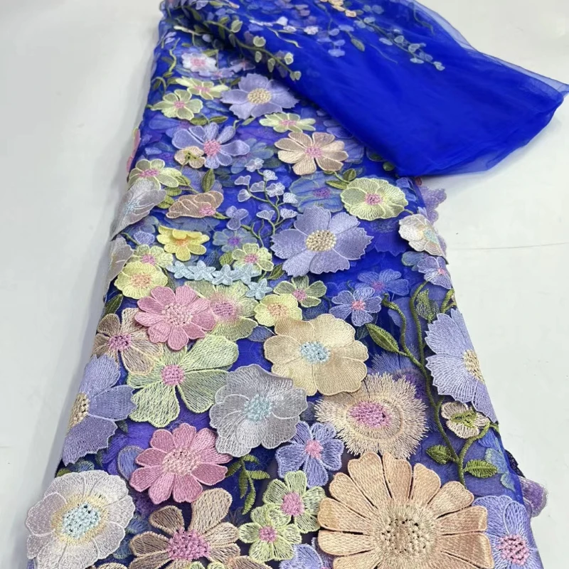 3D Applique Embroidery Lace Fabric Luxury Bridal Dresses Evening Gowns Designer Trim Eco Friendly Material in Stock