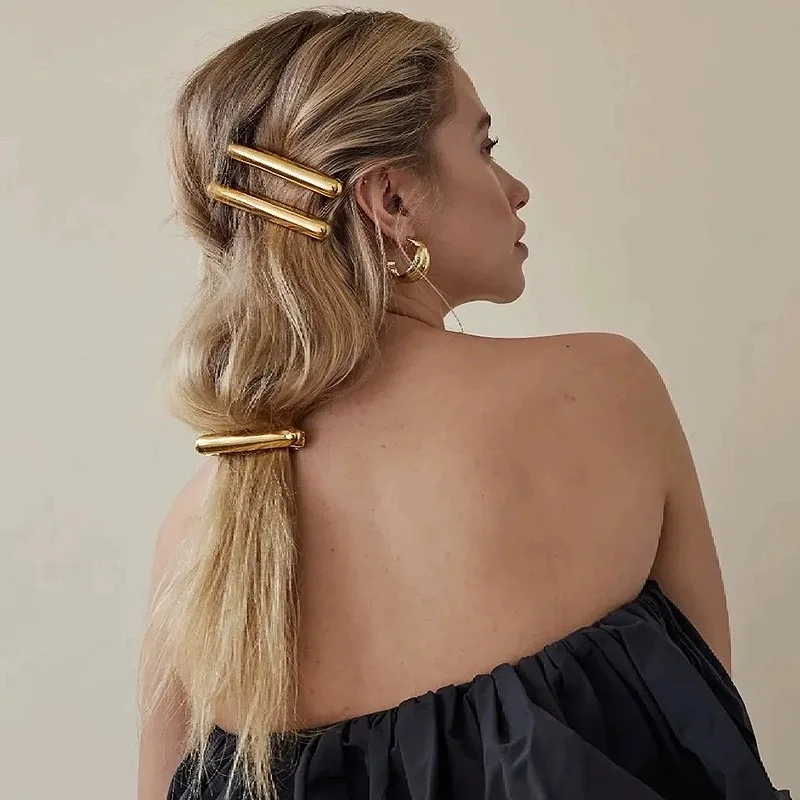 Punk Style Alloy Long Gold Metal Spring Hair Clip Women Ponytail Holder Fashion Hairpin barrette Headdress Hair Accessories Gift