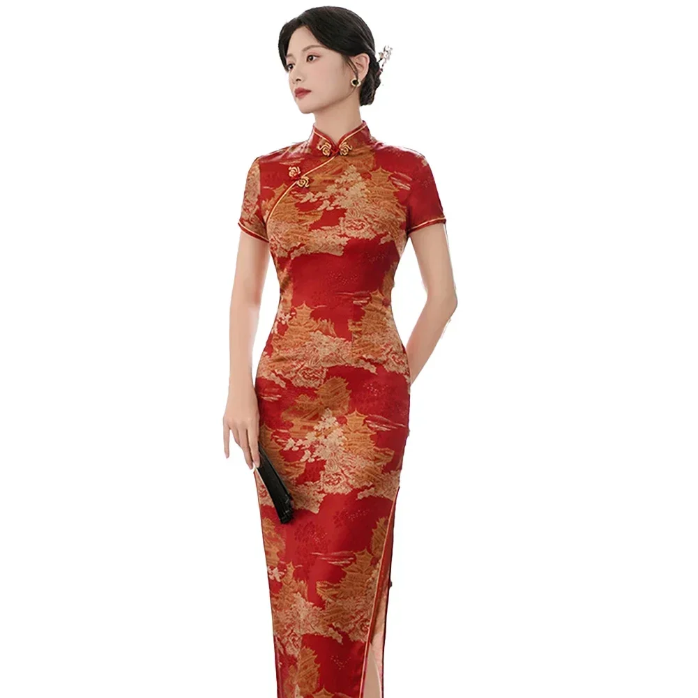 Party Women Dress Unique V Neck Characteristic Long Qipao Beautiful Breathable Vintage Women Chinese Cheongsam