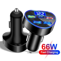 66W Universal USB Type Power Adapter Quick Charge 3.0 Car Cigarette Lighter Charger QC3.0 5 Port Phone Charger Socket DC 12V/24V