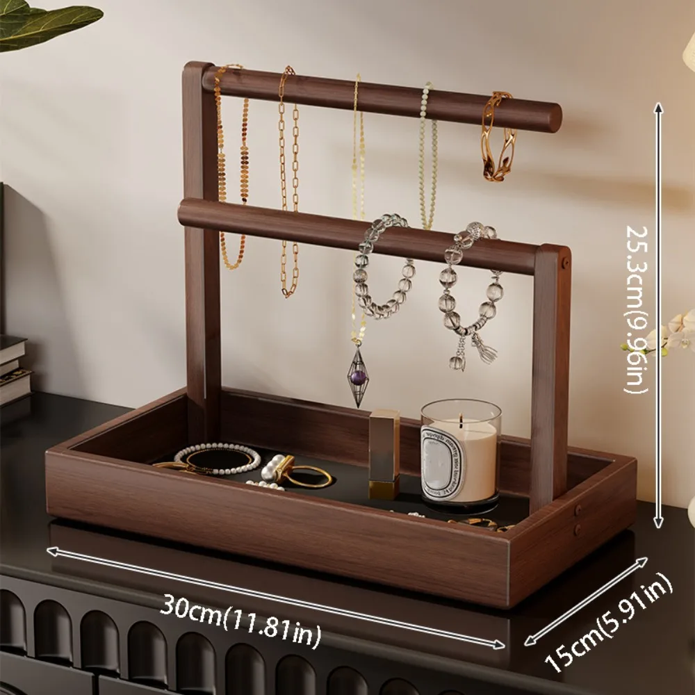 

Solid Wood Jewelry Stand Large Size Multi-Layer Design Ring Earring Necklace Display With Hook Wooden Material