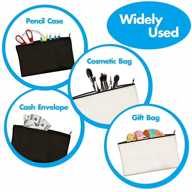 10 ชิ้น Blank DIY Craft กระเป๋าผ้าใบดินสอกระเป๋าแต่งหน้า - กระเป๋าดินสอกระเป๋าเครื่องสําอางอเนกประสงค์ Travel กระเป๋าซิปกระเป๋า