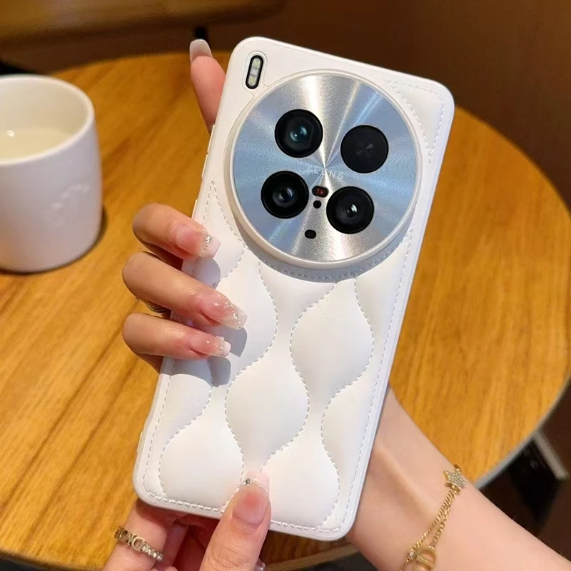 

For Vivo X200 X200S Pro Mini Ultra Case Kawaii Stitched Leather Grain Glossy Lens Shield Protection Soft Touch Grip Case Cover