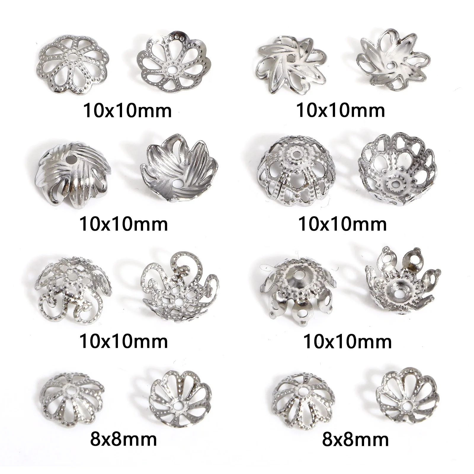 20PCs/Lot 10mm Stainless Steel Flower Petal End Spacer Beads Caps Silver Color Charms Bead Cups For Jewelry Making Diy Supplies