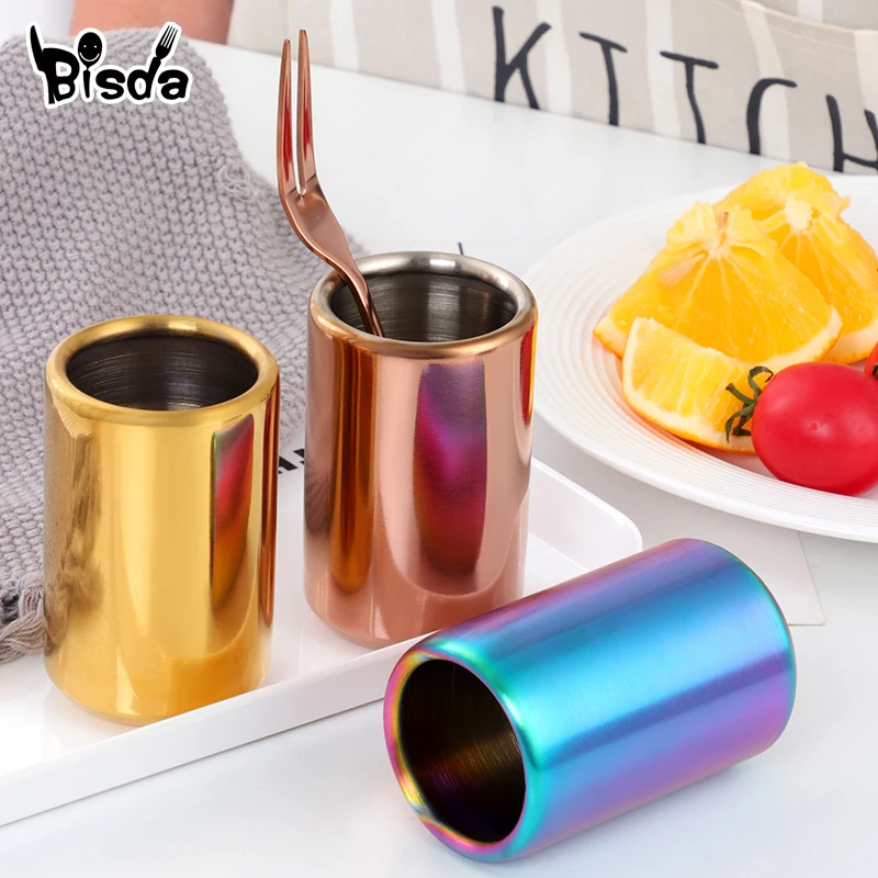 Fruit Fork Holder Cylinder Dinnerware Stainless Steel Tableware Tools for Dessert Snack Cake Fork Mini Spoon Home Party Utensil