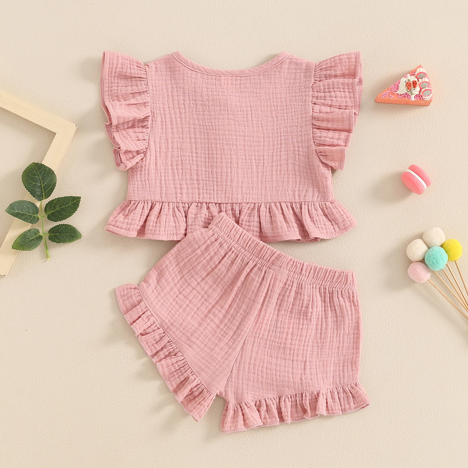 Ma & baby-conjunto de roupas de menina, plissado botão top e shorts, roupas casuais para crianças de 6 a 4 anos, verão