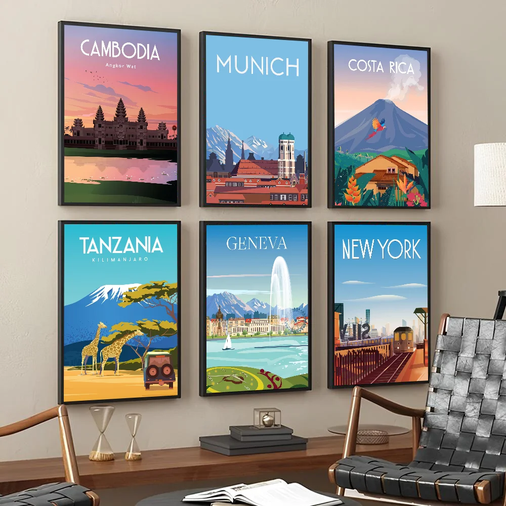 Geneva Vintage Travel Posters Stickers Living Room Bedroom Entrance Cafe Wall Art Decoration Painting Room Home Decor