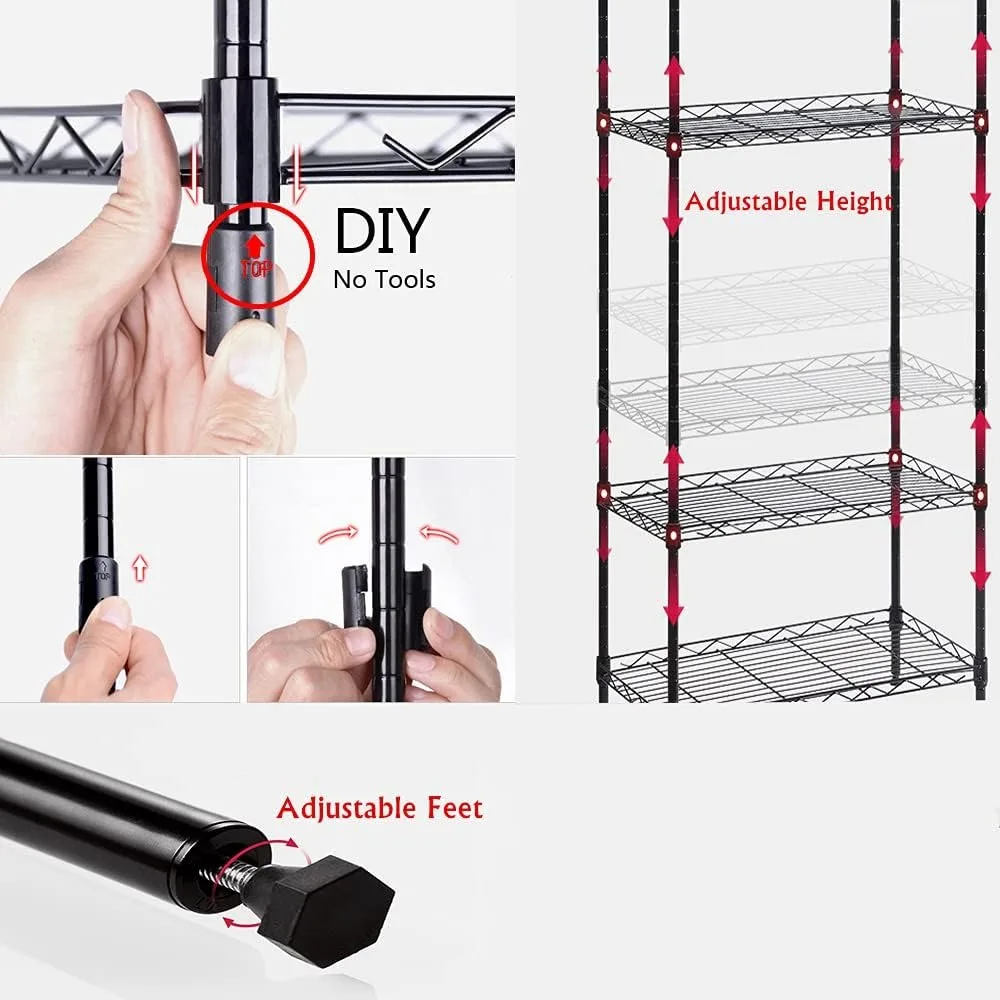 REGILLER-5-Wire Shelving Metal Storage Rack, Prateleiras ajustáveis, Standing Unidade de Armazenamento para Lavanderia, Banheiro, Cozinha