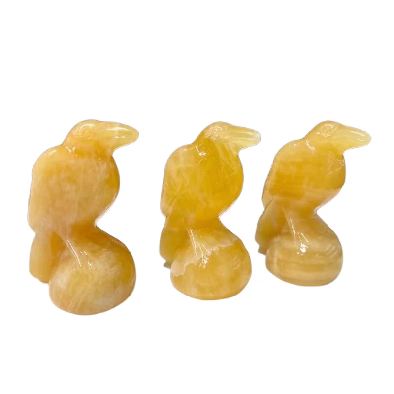 

6.3cm Natural Crystal Yellow Calcite Crow Statue Healing Gemstone Carving Animal Figurines Reiki Home Decoration 1pcs