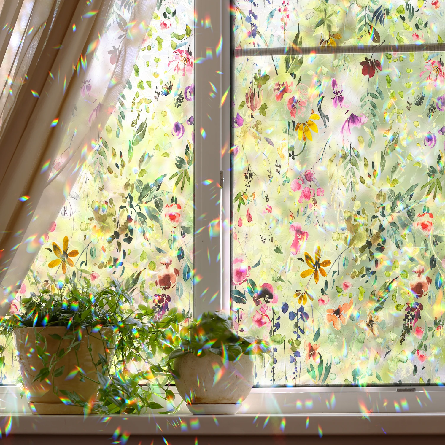 Alwayspon Non-Adhesive Stained Glass UV Rainbow Window Film, Vinyl Static Cling Window Stickers, Privacy Film for Glass Windows