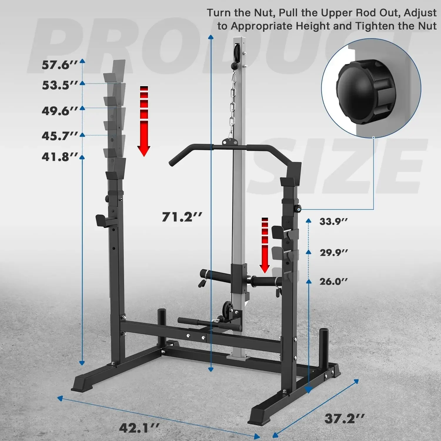 Power Rack with LAT Pulldown Pulley System Adjustable Multi-Functional Squat Rack, Power Cage with J-Hooks Home Gym