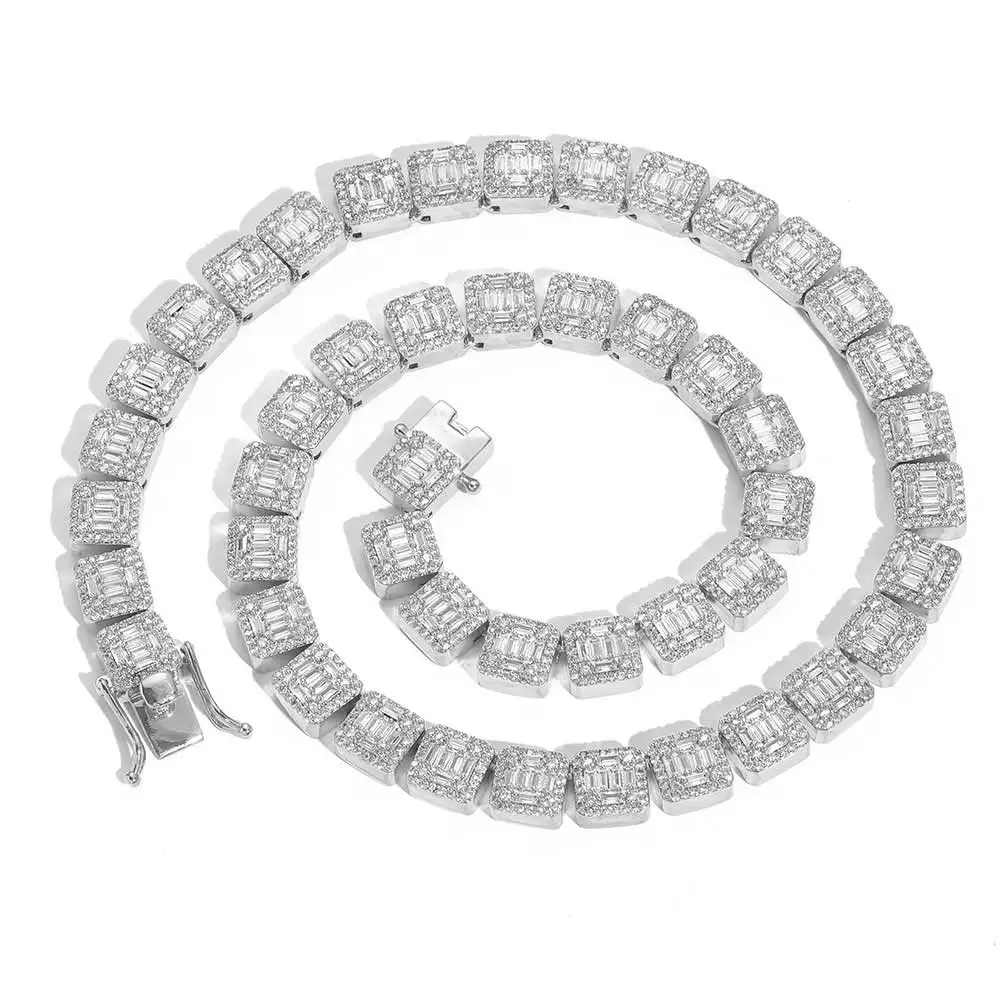 

HHIOK Custom Jewelry 10MM Wide T-Shaped iced out Rock Sugar Chain Inlaid With 5A Zircon Luxury Style For Couples