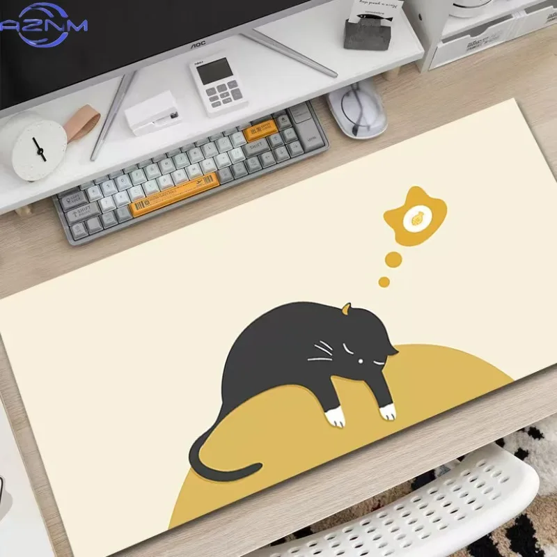 Lazy Black Cat Moon Star Mouse Pad, Waterproof Non‑Slip Mouse Mat for Office Study Use