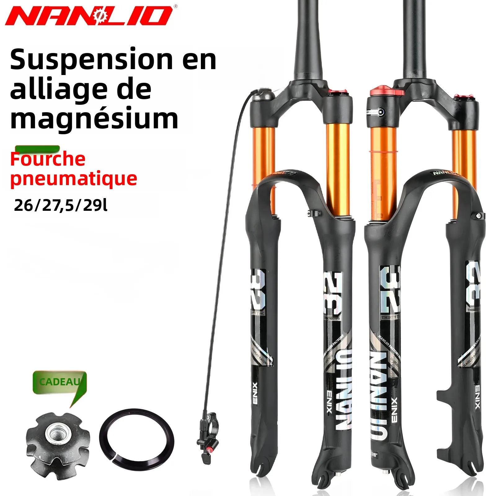 Nanlio X5 PRO fourche de vélo vtt fourche de Suspension de vélo à Air Solo 26/27.5/29 pouces Tube droit/conique verrouillage alliage de magnésium rapide