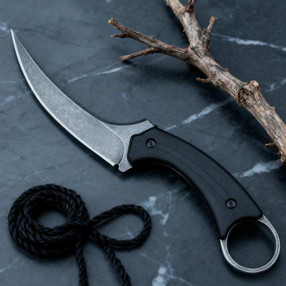 

Durable Tactical Outdoor Fixed Blade Knife with Black Handle Portable Multi-purpose EDC Hunting Adventure Fishing Camping Knives