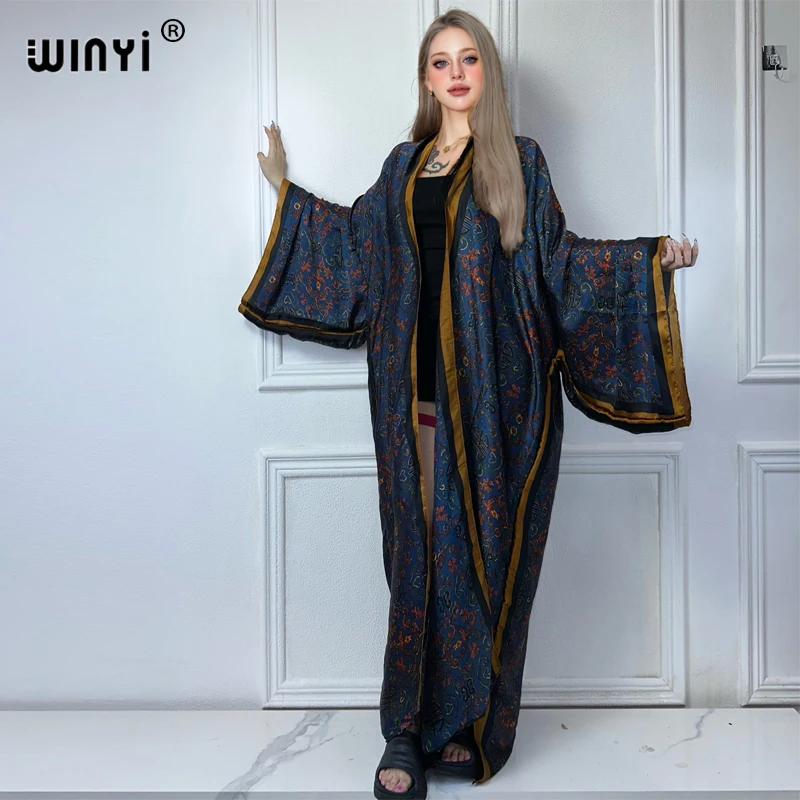 WINYI Retro print Kimono Summer Cardigan Female Blouse abaya dubai luxury beach cover up african dresses for woman party kaftan