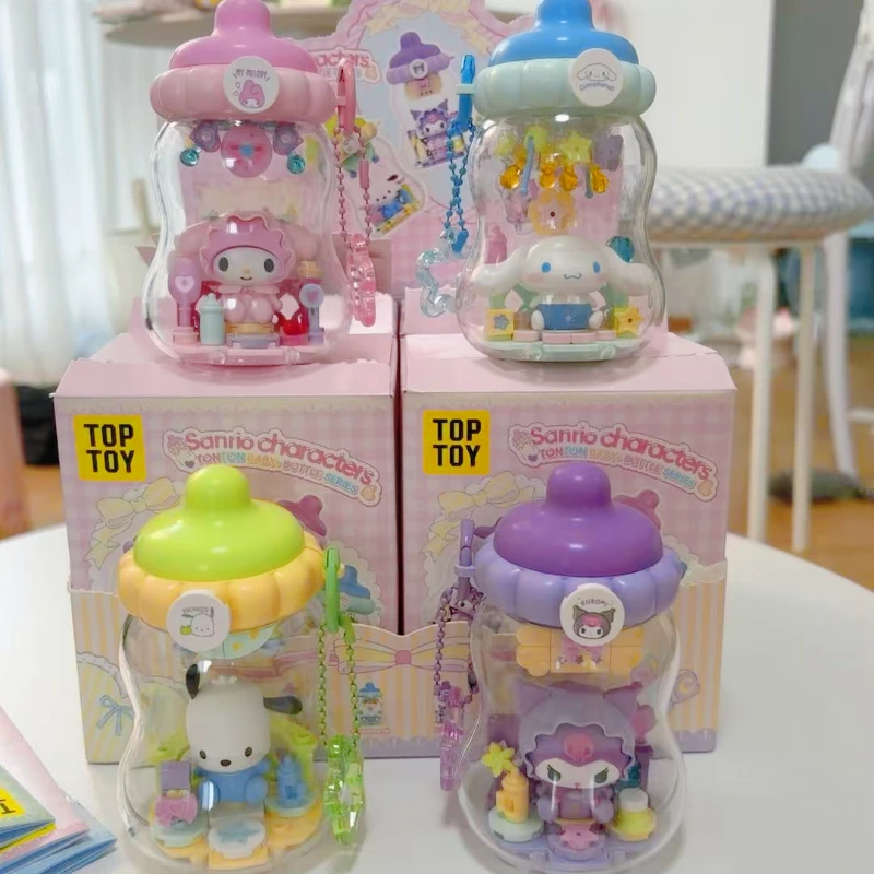 

Аниме Sanrio Kuromi Cinnamoroll My Melody Pochacco, серия детских бутылочек Kawaii, слепая коробка, игрушки, настольный орнамент, подвески, подарок для ребенка