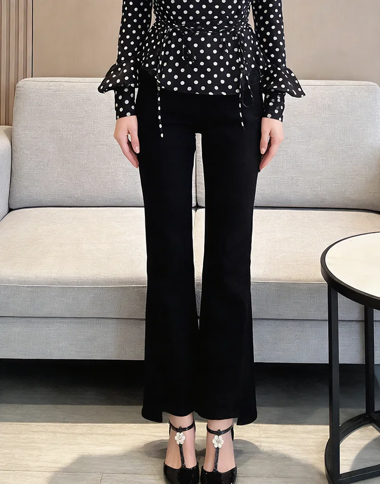 

Расклешенные джинсы женские утягивающие корейские модные уличные черные с высокой талией популярные элегантные эстетические брюки Y2K уличные женские Ins