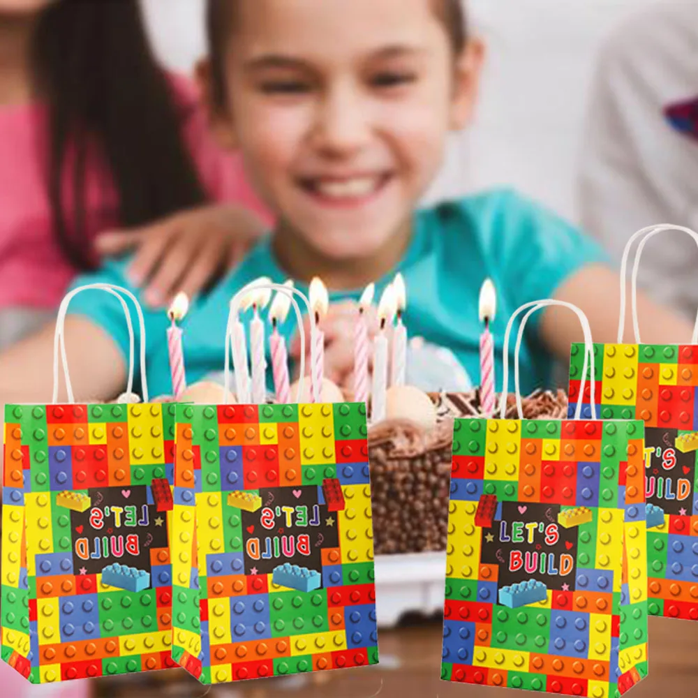 Building Blocks Brick Party Favors Gift Bags, Treat Paper Bag With Handle For Boy Kids Birthday, Baby Shower Decorations, 20Pcs - view 3
