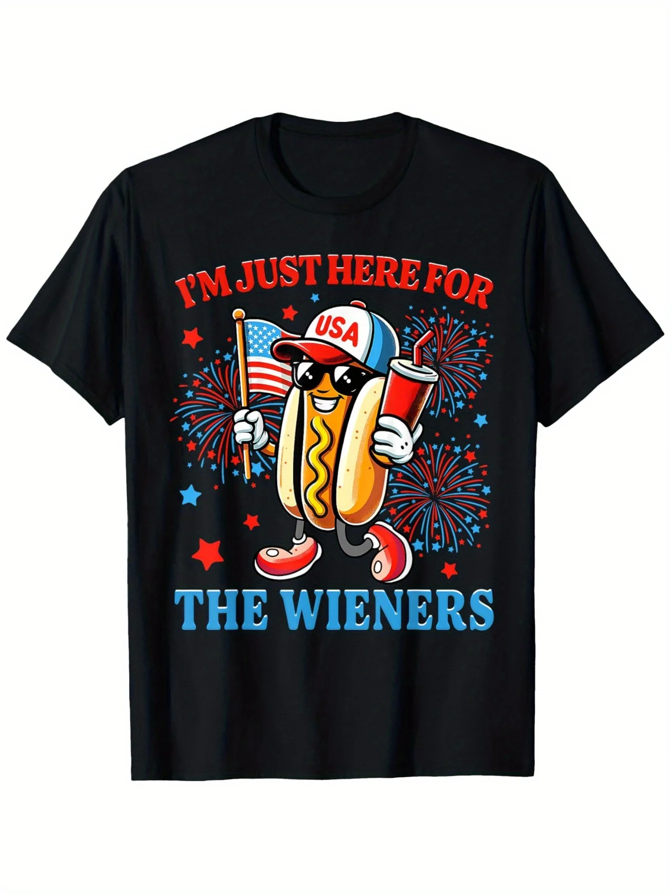 I'm Just Here For The Wieners Hot Dog American 4th Of July T-Shirt, Fashionable cotton men'S T-shirt, super soft, breathable, mo