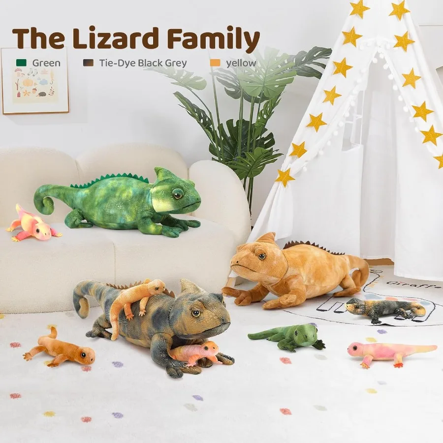 5Pcs Giant Lizard Plush 27 Mother Iguana Stuffed Animal with 4 Baby Lizard Plushies Bearded Dragon Plush Toy for Boys Girls Stu